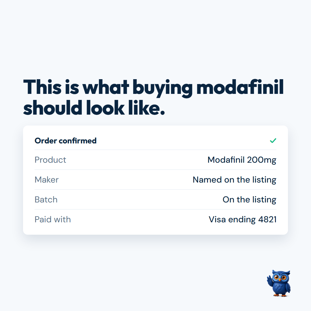 An order confirmation showing the product, the maker named on the listing, the batch number on the listing and payment by Visa